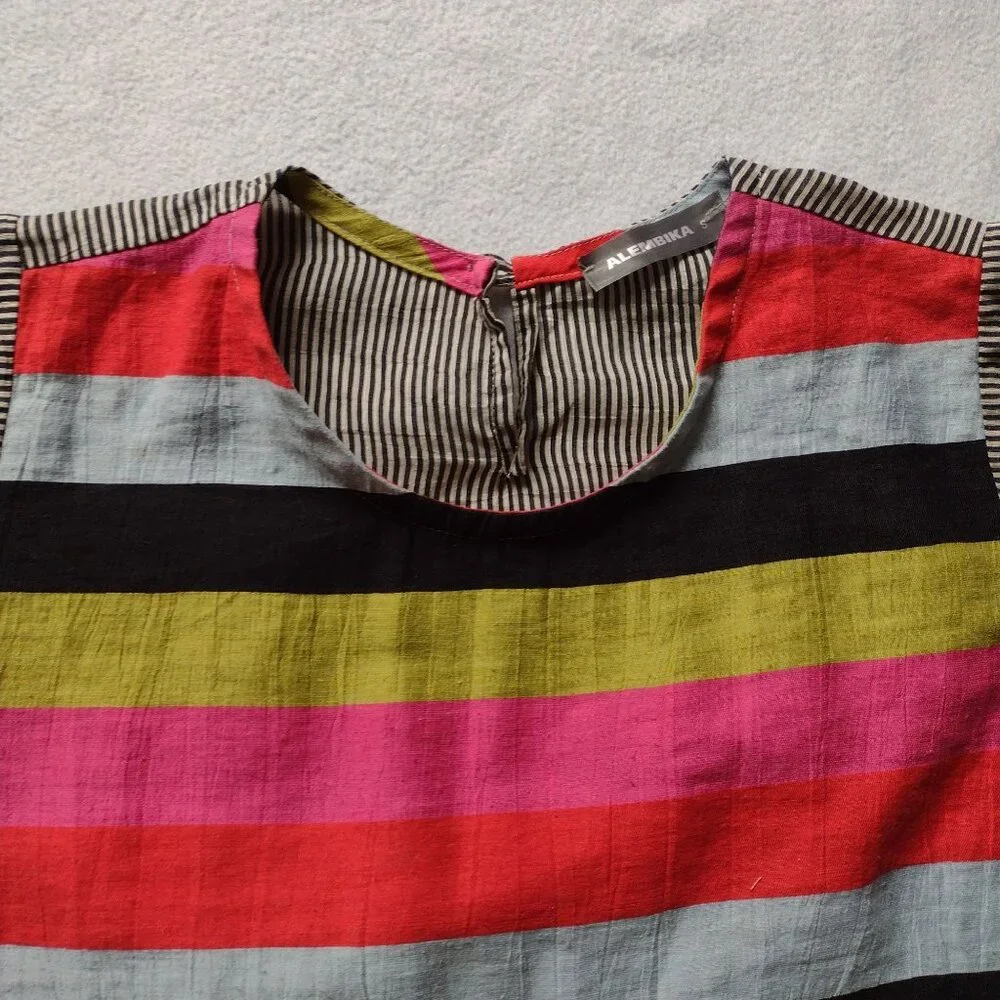 Alembika Mixed Striped Relaxed Fit Blouse S Linen Cotton Blend Vibrant Top - Picture 4 of 11